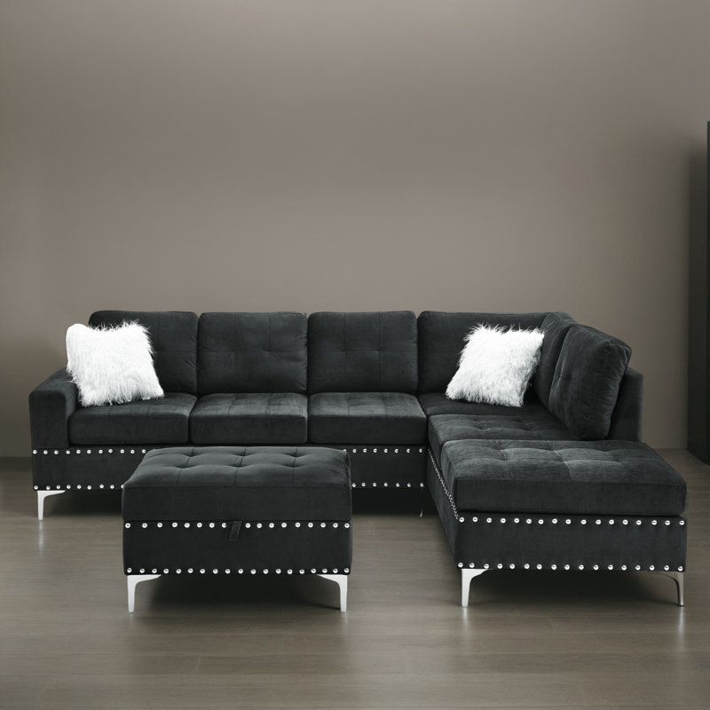 Canapé modulaire réversible en L avec repose-pieds 3 pièces pour salon