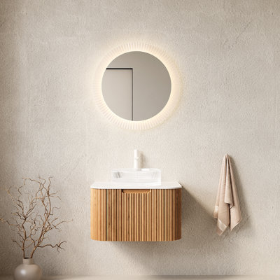 24" Bathroom Vanity With White Crystal Glass, Plywood Drawer, Soft Close System, Easy Installation