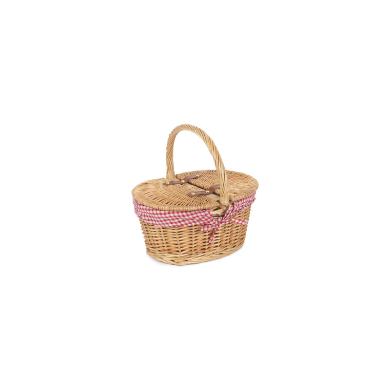 Wicker Child sized Lined Hamper Basket, Buff/Red White