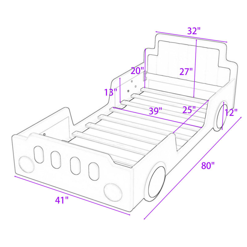 Twin Upholstered Platform Bed with Headboard, Red