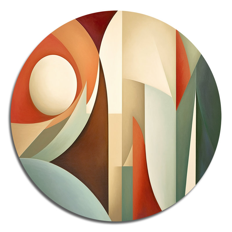 Visions symétriques orange et vertes - art abstrait rond en métal, H 29 po x l 29 po