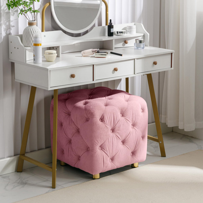 Velvet Comfortable Soft Upholstered Ottoman, Pink