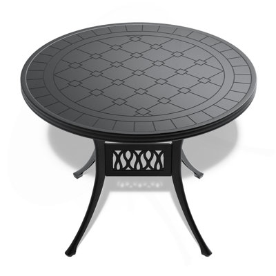 Table de salle à manger 39,37 pouces en fonte d'aluminium avec structure noire et texture sculptée sur le plateau de table