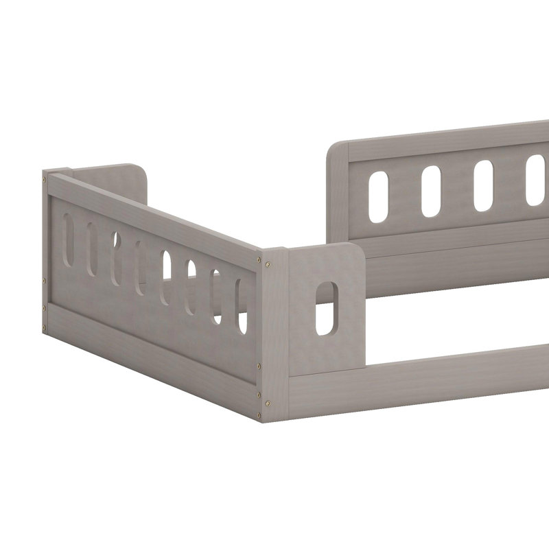 Wooden Platform Bed Frame with Safety Guardrail, Natural