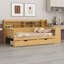 Lit de jour avec tablettes de rangement, lit multifonctionnel avec deux tiroirs de rangement et bureau d'étude-467056250