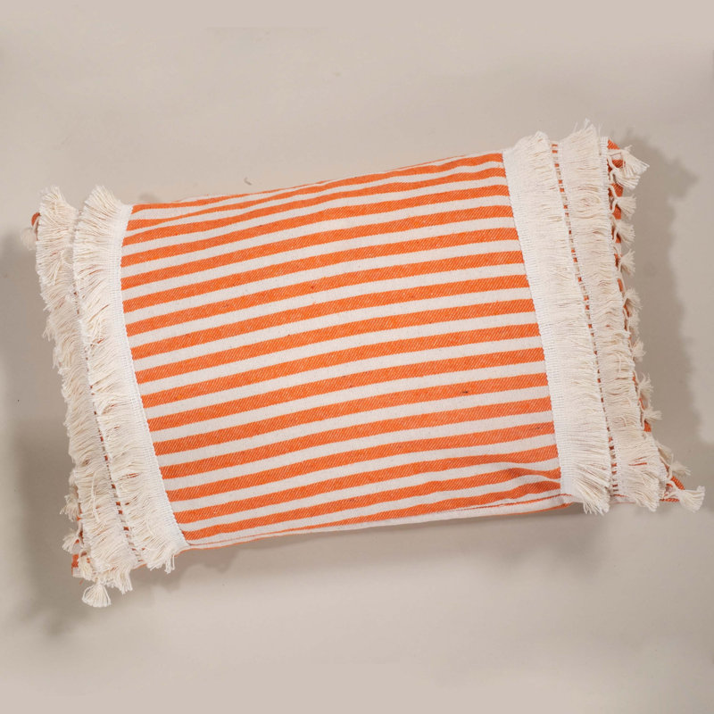 Arrowwood Striped White Rectangular Cushion Cover, Cream/Coral Red