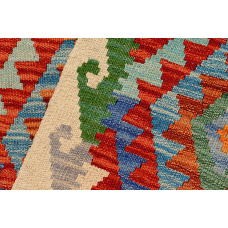 Tapis de couloir en laine bleu / vert / rouge à motif géométrique 2 pi 9 po x 9 pi 10 po Gerri
