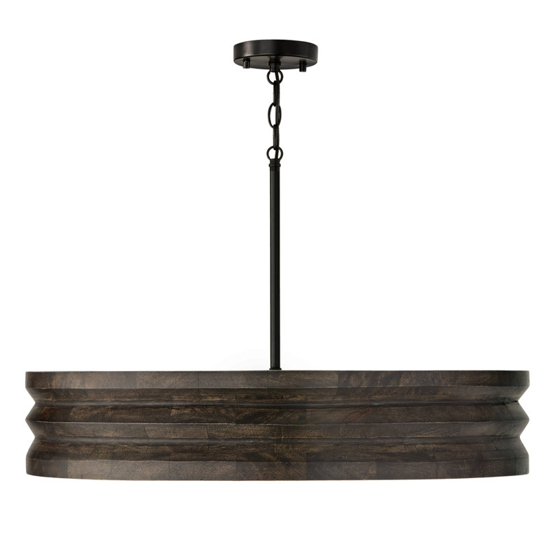 30" W x 18" H 4-Light Chandelier in Matte Black and Handcrafted Mango Wood in Espresso Stain