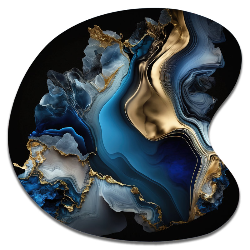 «Abstract Geode Marble Blue II», art mural asymétrique en métal, H 27 po x l 27 po