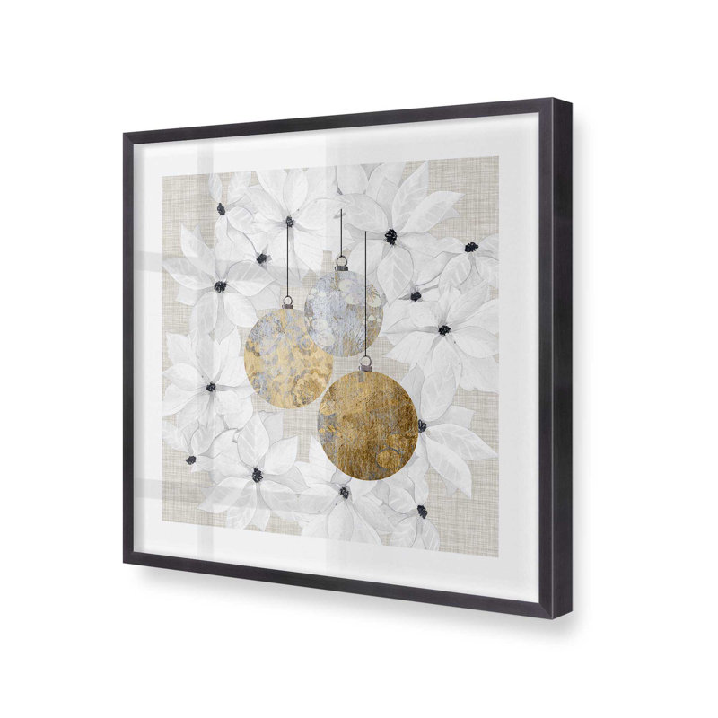«Holiday Ornaments in Bloom I», H 13,75 po x l 13,75 po, Cadre simple en zinc patiné, bois massif