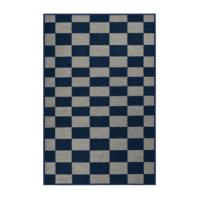 Machine Washable Checkered Blue Area Rug
