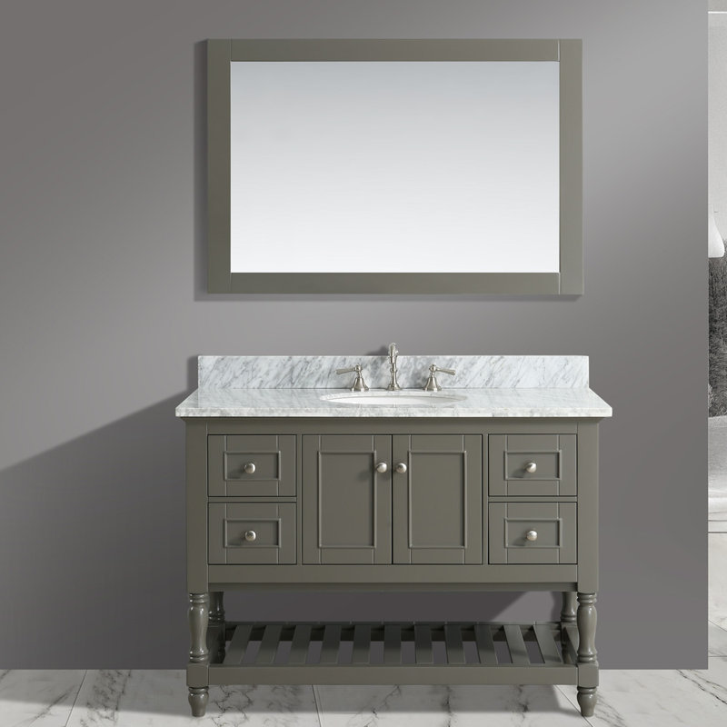 Mccombs 48'' Single Bathroom Vanity with Marble Top with Mirror, Distressed Gray