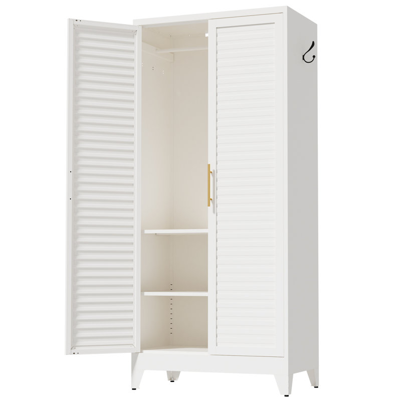 Garde-robe en métal avec 2 portes, armoire de rangement portative de 71 po de hauteur pour chambre à coucher, garde-robe légère pour petits appartements, dortoir, locataires, acier laminé à froid, assemblage facile