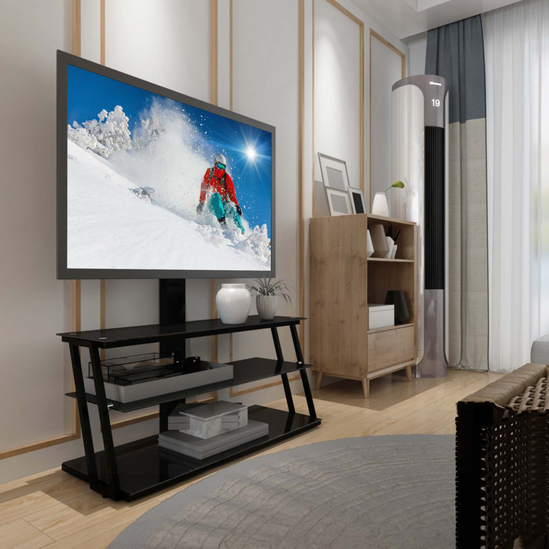 Meuble télé multifonctionnel en verre trempé à angle et à hauteur ajustables