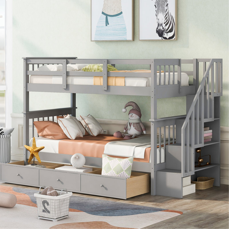Lit superposé gris Twintwin pour dortoir. Contreplaqué et. Espace avec rangement. Option de lit sécuritaire, gris. Matériau du cadre. Maximisez l'espace dans la chambre à coucher. Trois tiroirs pratiques.