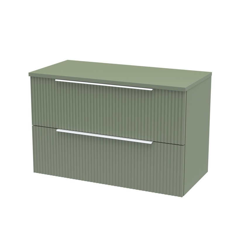 Fluted 805mm Wall Hung Single Vanity Unit with Worktop, Satin Green