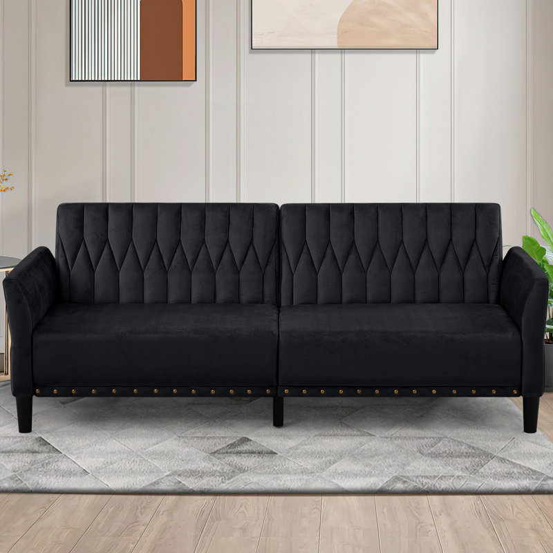 Wallasse 78'' Velvet Reclining Sleeper Sofa, Black