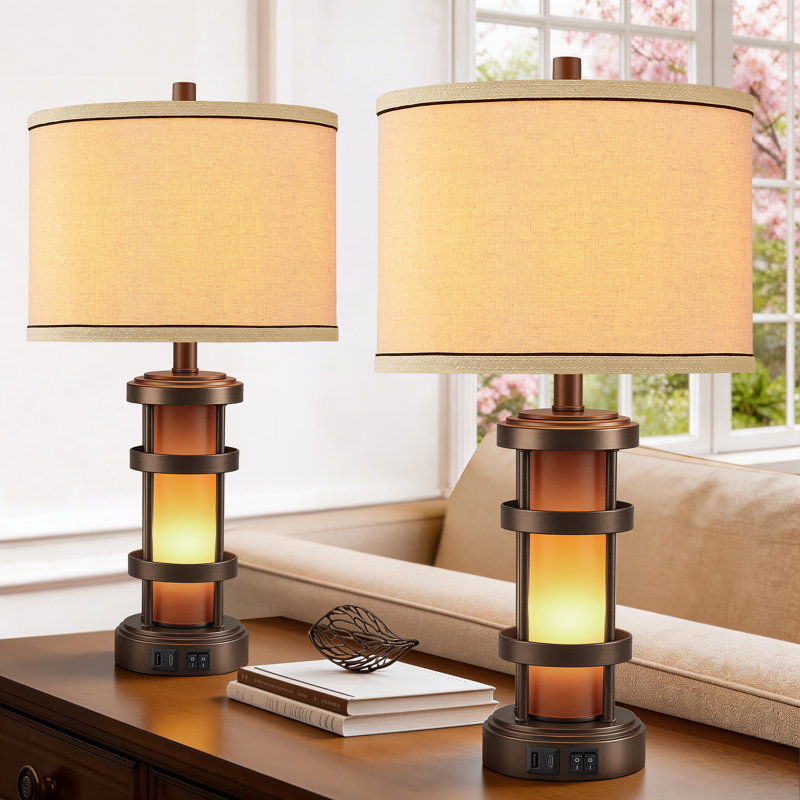 ChenJoss 24" Table Lamp Set With Night Light And USB Ports, suitable for bedrooms, living rooms, desks, and offices