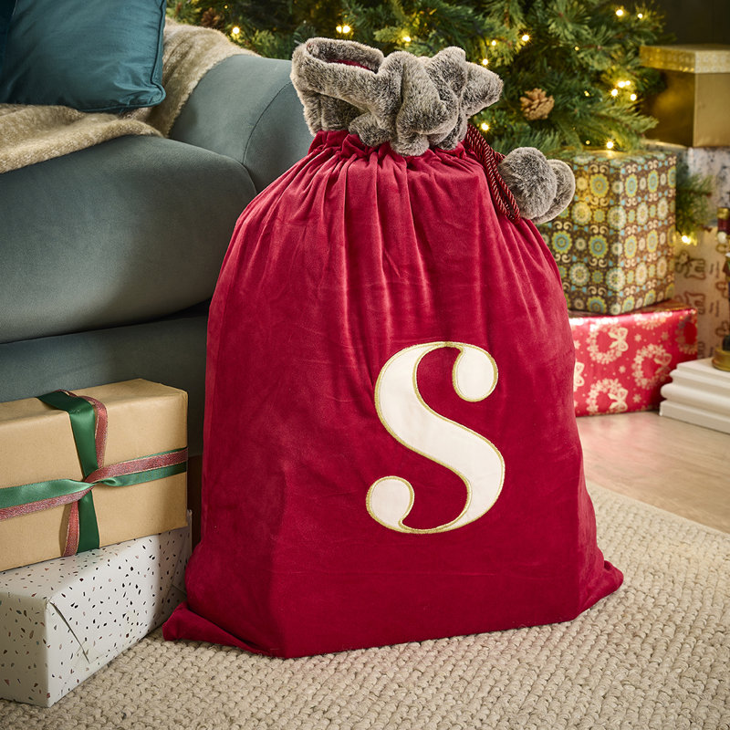 Luxury Christmas Sack with Monogrammed Letter J, Red