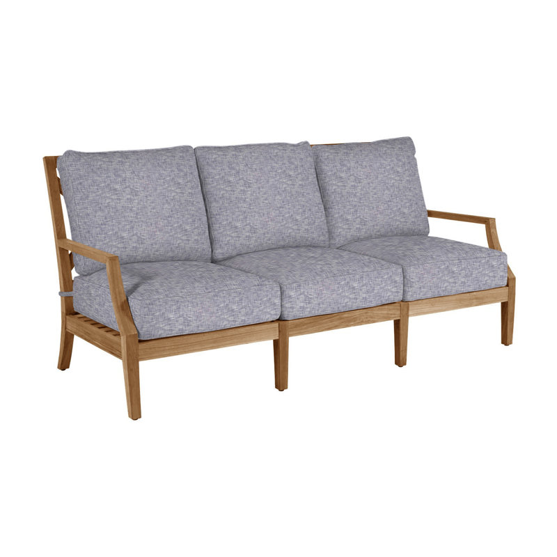 Haley Teak Patio Sofa with Cushions, Verona Mist, Natural Teak, No welt + Standard fill