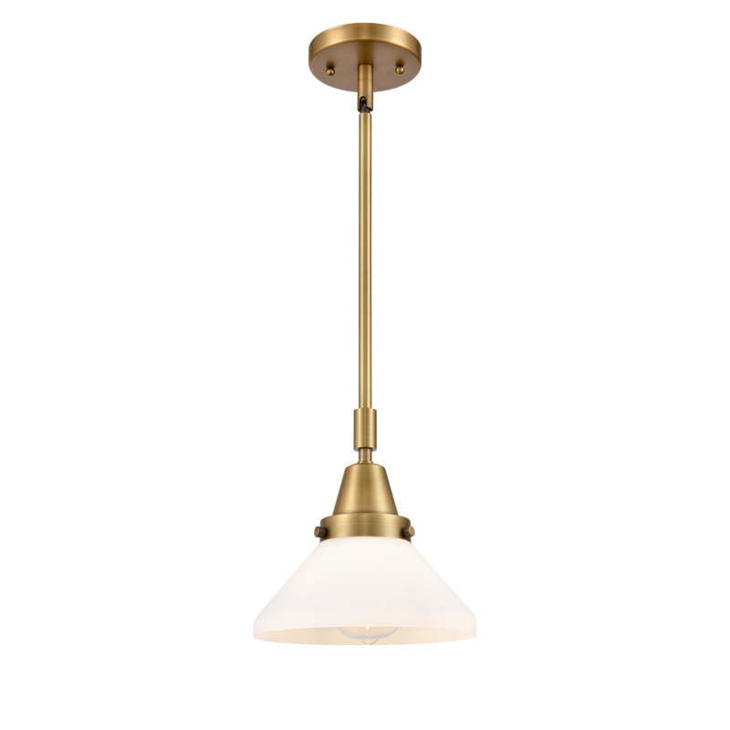 Luminaire suspendu conique 1 lumière, Blanc mat, Laiton brossé, DEL