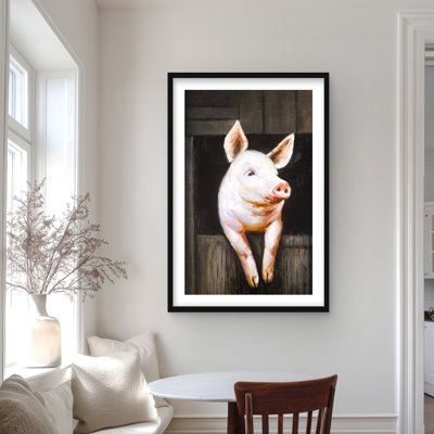 Smiling Pig - Brown Framed Matted Print for Home Decor