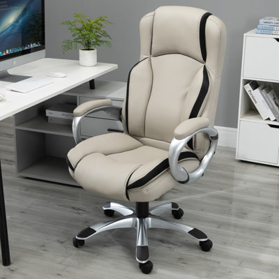 Fauteuil de bureau pivotant ergonomique en cuir PU avec roulettes