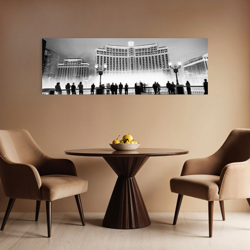 Hotel lit up at night Bellagio Resort And Casino The Strip Las Vegas Nevada USA 1 Piece Wrapped Canvas Panoramic Wall Art