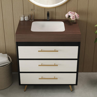 30" Bathroom vanity unit with sintered stone worktop and ceramic basin