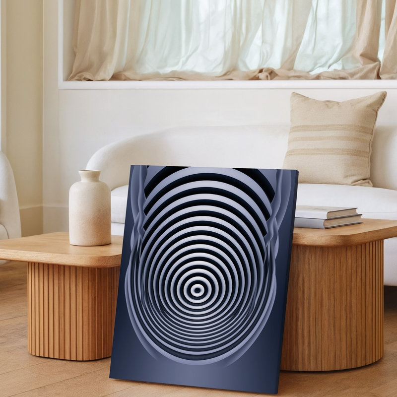 Reproduction d'art sur toile créant une illusion optique à contraste élevé mettant en vedette une série de spirales concentriques murales qui attirent l'attention du spectateur sur toile