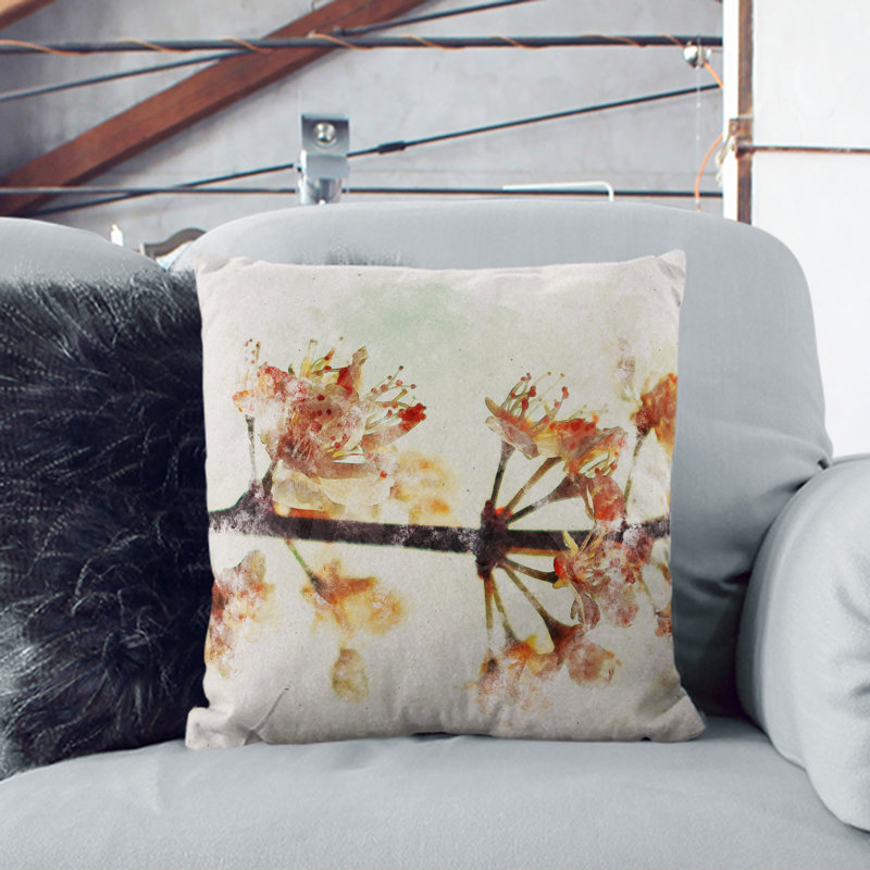 Pink Cherry Blossom Flowers Vol.12 Scatter Cushion, White, 40cm H x 40cm W x 15cm D