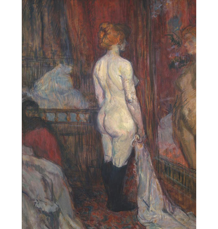 "Femme devant un miroir" par Henri De Toulouse-Lautrec - Art mural sur toile tendue avec châssis, H 18 po x l 14 po
