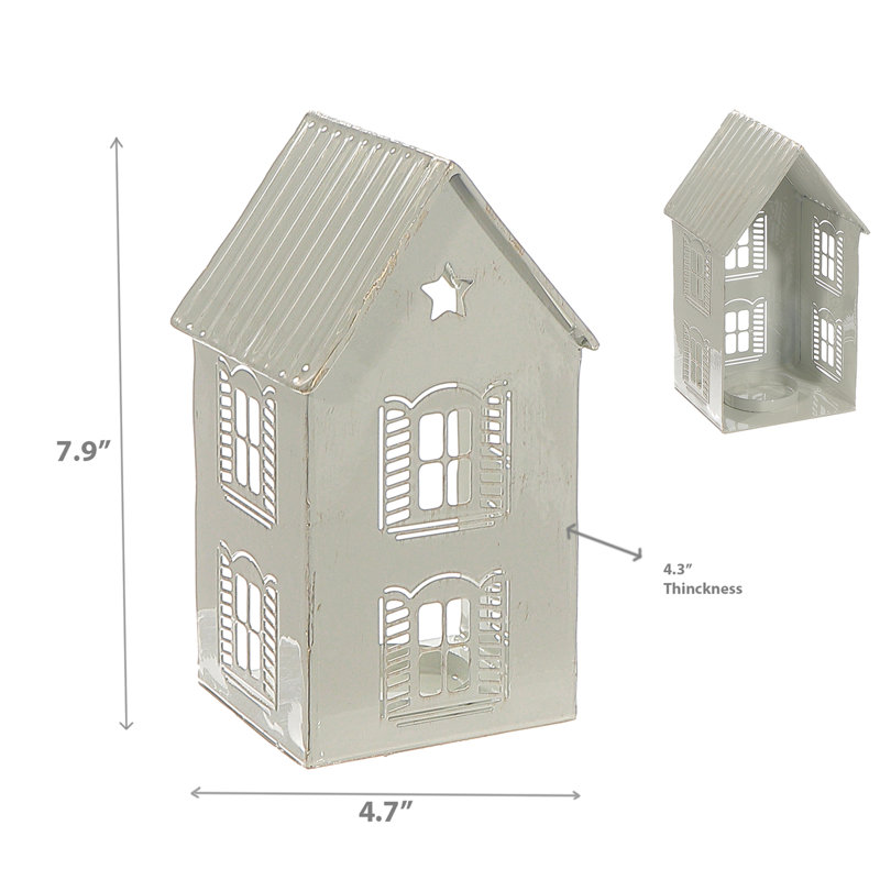 Maison blanche en métal avec porte-bougie