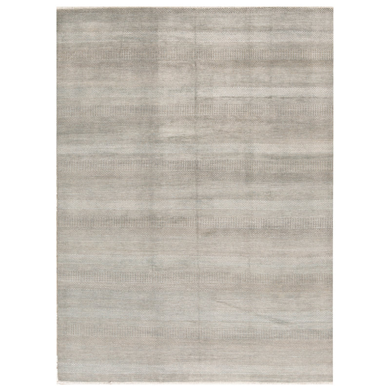 Tapis gris anthracite et turquoise noué à la main de haute qualité