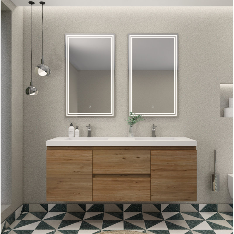 Ensemble de meuble-lavabo double 59 po Aylanna, Chêne naturel
