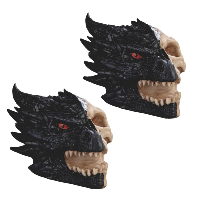 Ensemble de 2 pièces ICE ARMOUR Black Dragon Skull Figurine Sculpture Sculpture, H 5 po x l 5 po x P 5 po