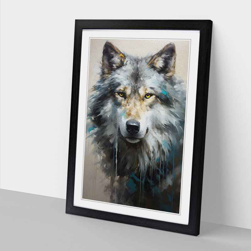 Wolf Hard Edge Painting - Single Picture Frame Print on Wood, Black, 46cm H x 34cm W x 2cm D