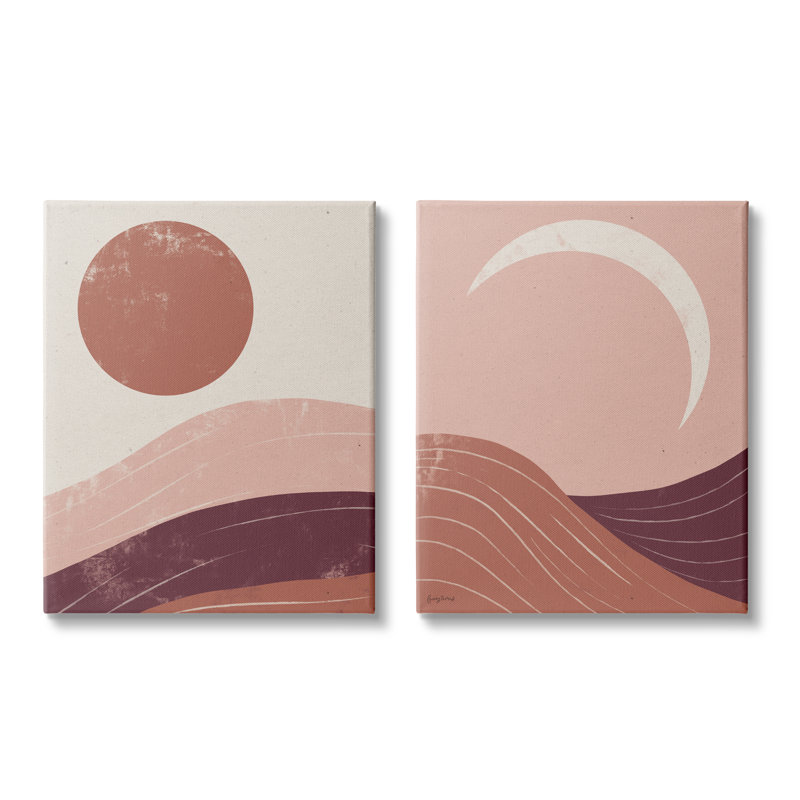 «Sun and Moon Sunrise Sunset Desert Collage» par Becky Thorns - ensemble de 2 impressions, Toile tendue