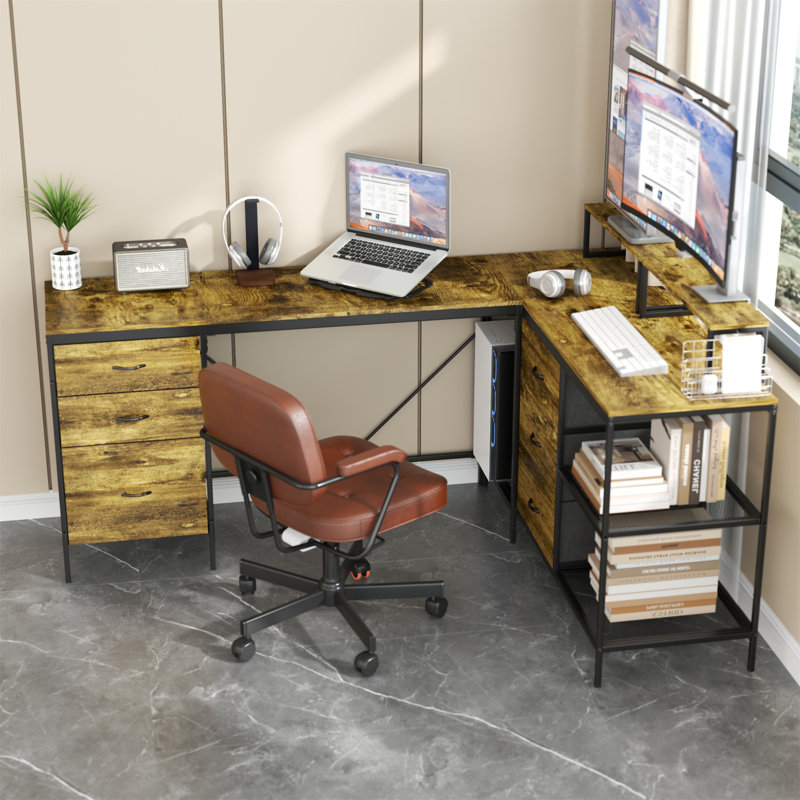 Bureau en L 114 pouces avec prises de courant et USB-C (sans la chaise)