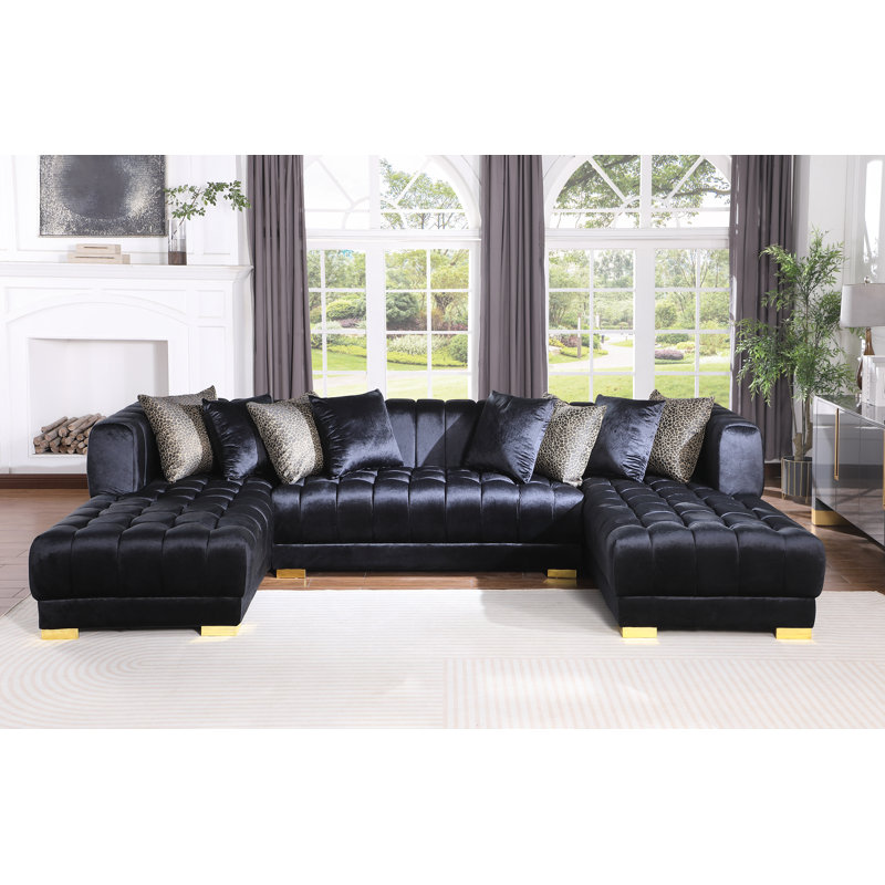 Canapé modulaire en velours noir Mayford, Velours noir, Doré