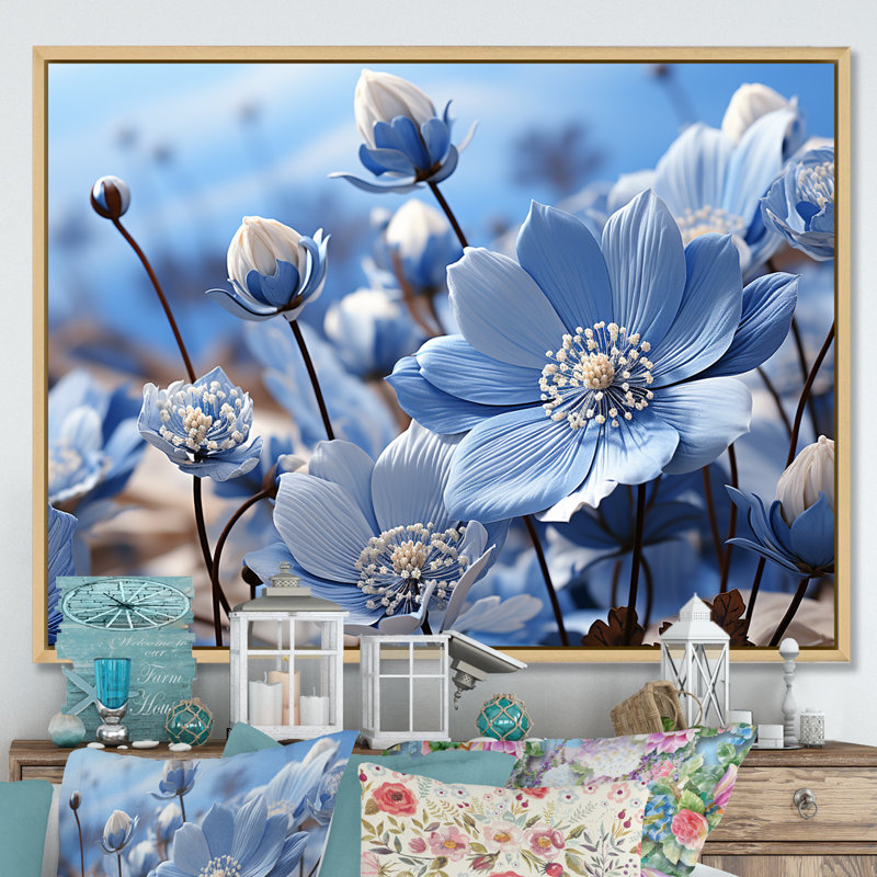 «Inviting Azure Flowers Field II», reproduction, H 30 po x l 40 po x P 0,5 po, Cadre naturel flottant