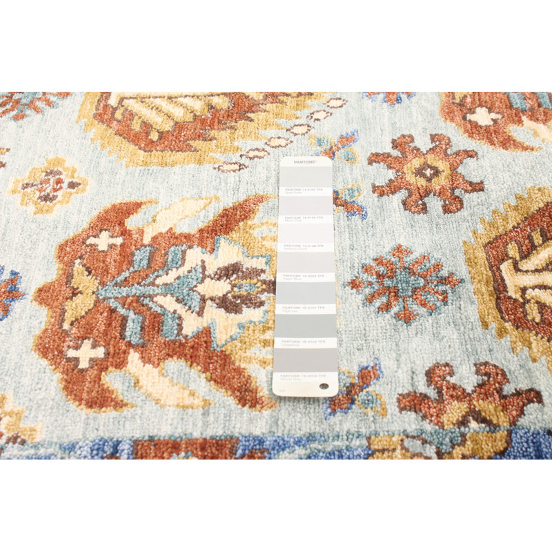 Tapis décoratif en viscose bleu/gris clair de conception unique 5 pi 6 po x 8 pi 1 po noué à la main New Age