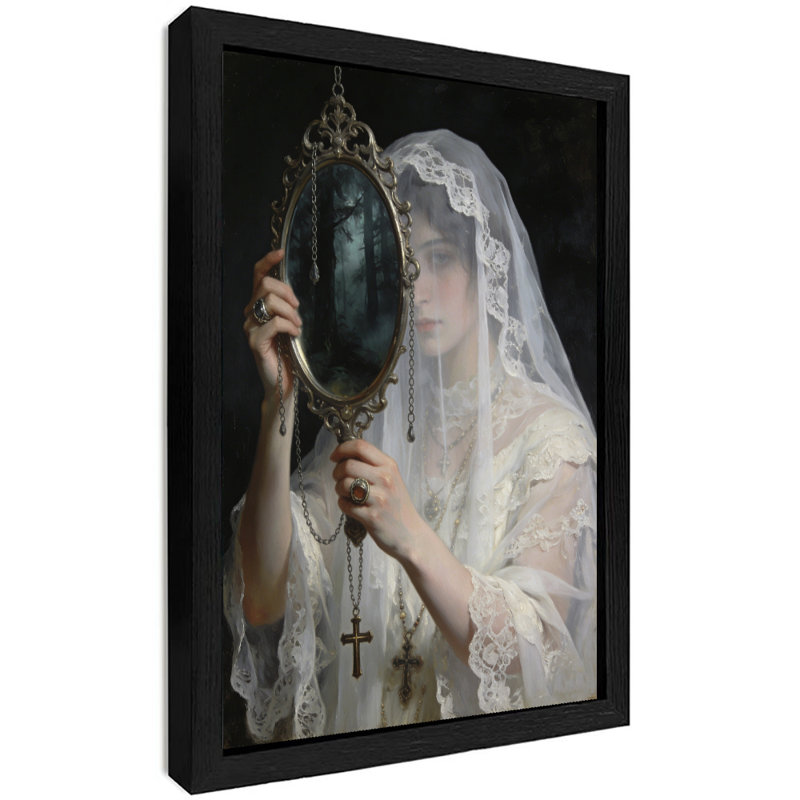 Art mural rétro noir et mystérieux, fantôme dans le miroir, H 11 po x l 9 po