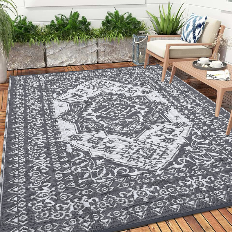 Oriental Outdoor Mats Plastic Straw Rug Waterproof Vintage Washable Outdoor Rug for Garden Backyard Picnic Camping RV Deck Beach Trailer