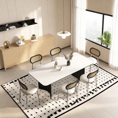 Rock-slab Dining Table With Stainless Steel Chairs