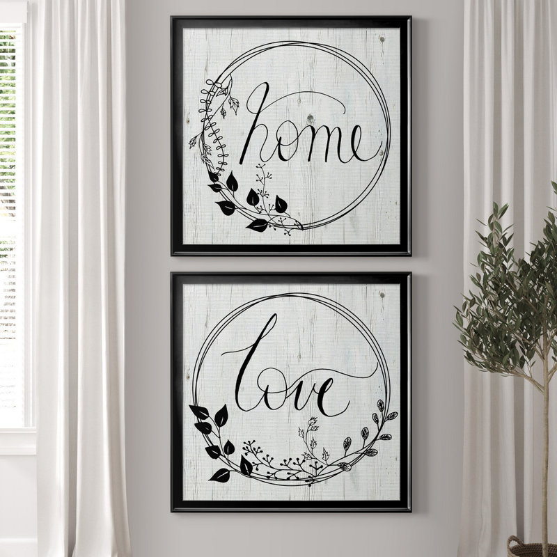 Home - Ensemble de 2 reproductions d'art textuel encadrées, Toile avec cadre noir, H 26,5 po x l 53 po x P 1,5 po
