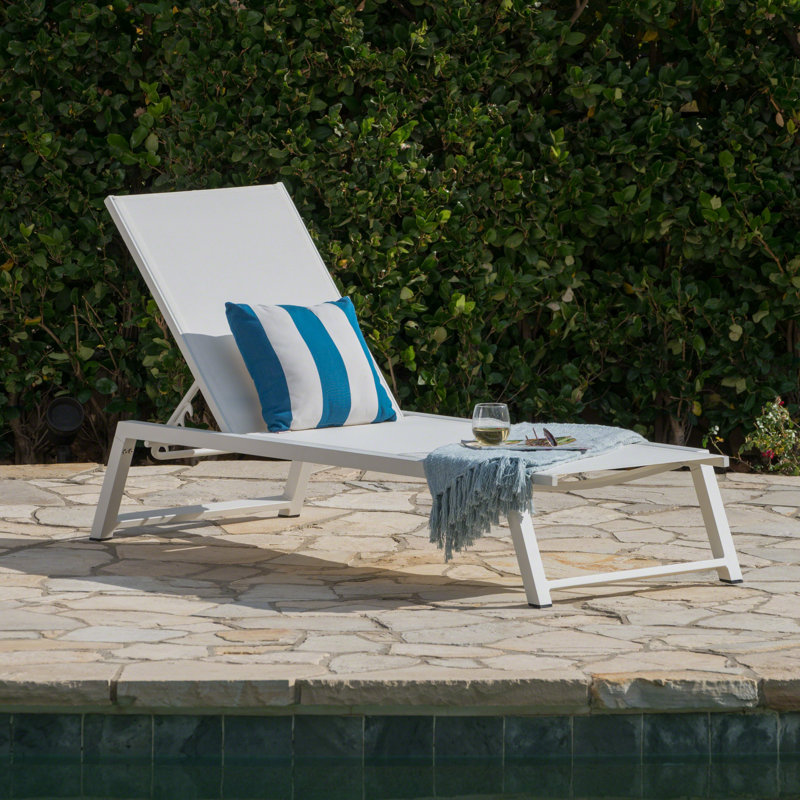 Petrie Outdoor Metal Chaise Lounge, White