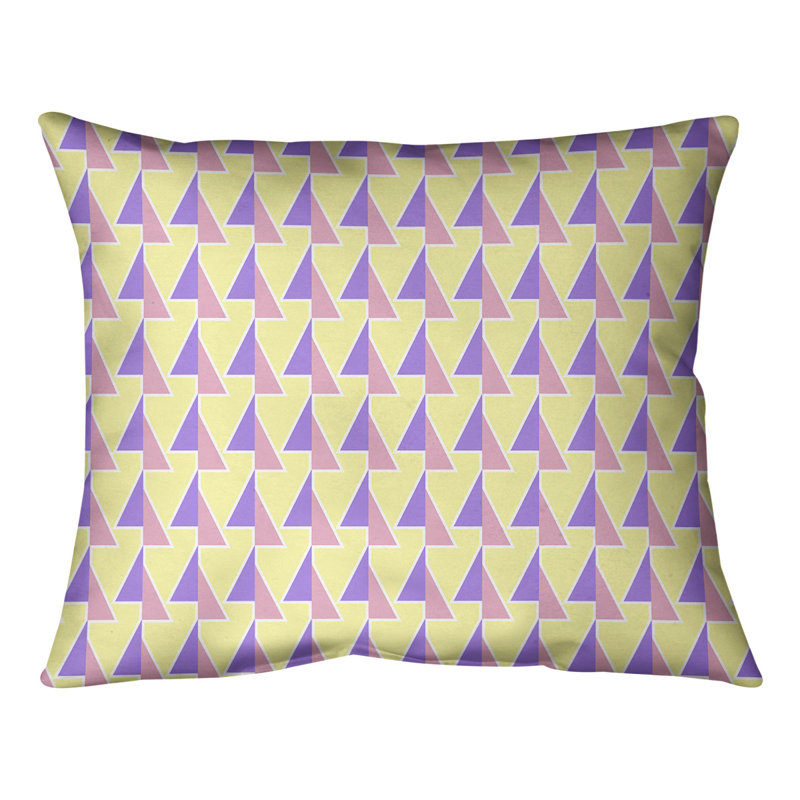 Coussin lombaire à motif de flèches changeées, H 10 po x l 14 po, Duvet / Plumes, Mauve / jaune / rose