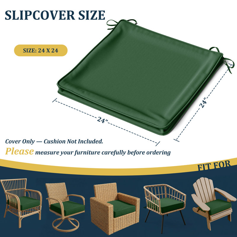 Outdoor Chair Cushion Covers, 5 Sizes Available, Covers Only, 24" W x 24" D, Green