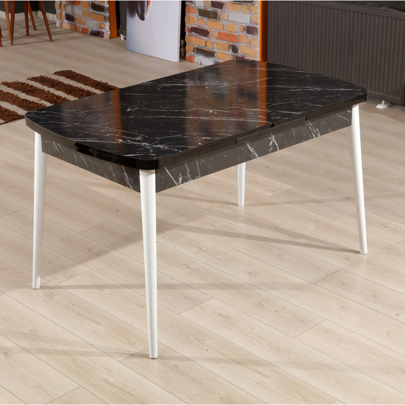 Extendable Dining Table, White, Black